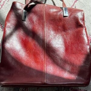 Brown leather tote bag